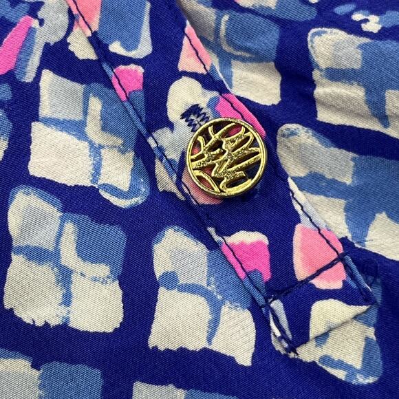 Lilly Pulitzer Elsa Silk Top in Pop Up Toe In Print Blue Pink Pineapple Sz XXS - Picture 7 of 12